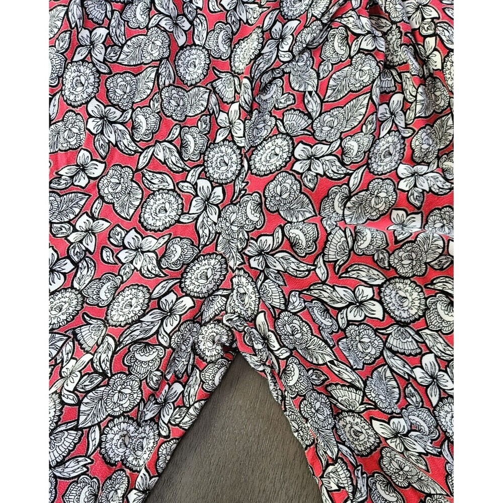 Democracy Red Floral Wrap Tie Wide Leg Jumpsuit S Short Sleeve Boho Festival - Picture 10 of 13